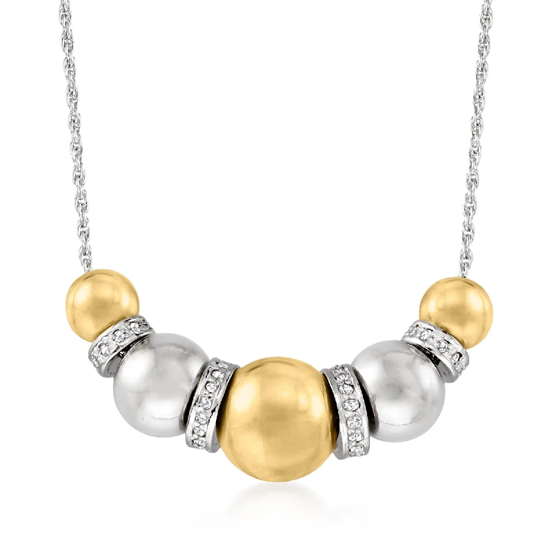Shop Jewelry That Shines Without The High Price Ross-Simons Sterling Silver and 14kt Yellow Gold Bead Necklace With . Diamonds