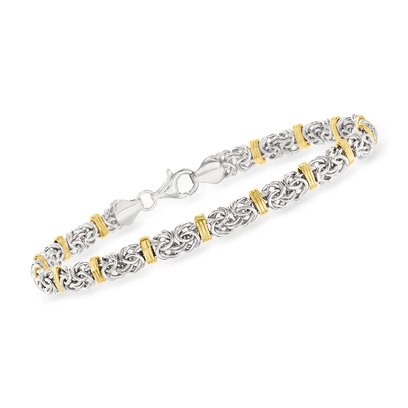 Ross-Simons Sterling Silver and 14kt Yellow Gold Byzantine Station Bracelet