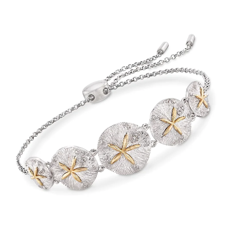 Ross-Simons Sterling Silver and 14kt Yellow Gold Sand Dollar Bolo Bracelet