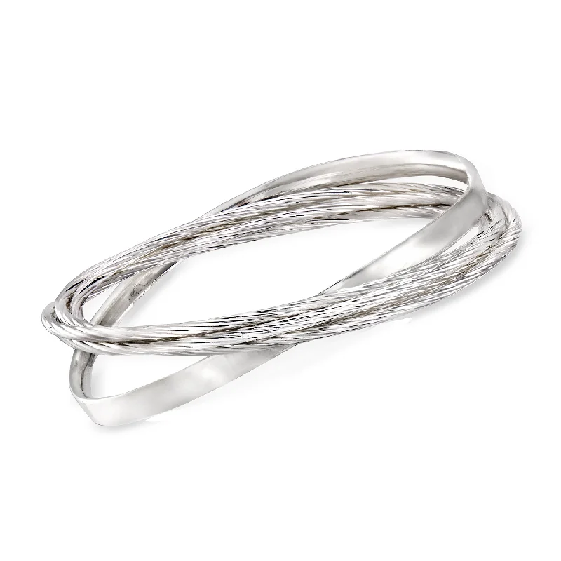 Ross-Simons Sterling Silver Textured and Polished Rolling Bangle Bracelet