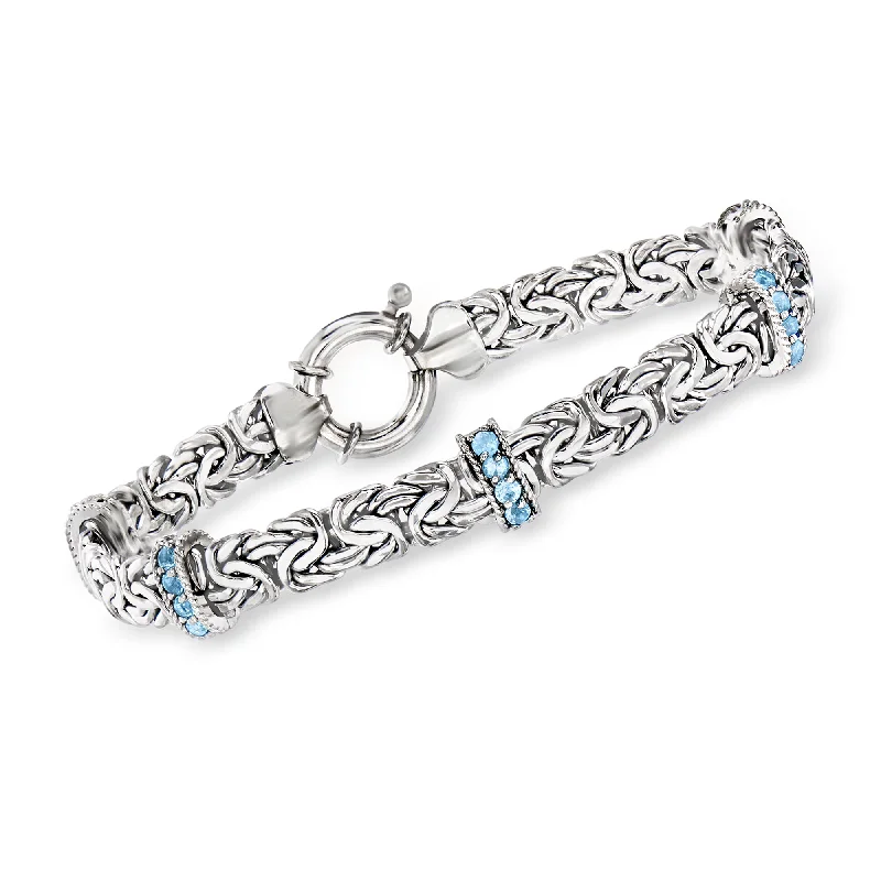 Ross-Simons Swiss Blue Topaz Station Byzantine Bracelet in Sterling Silver