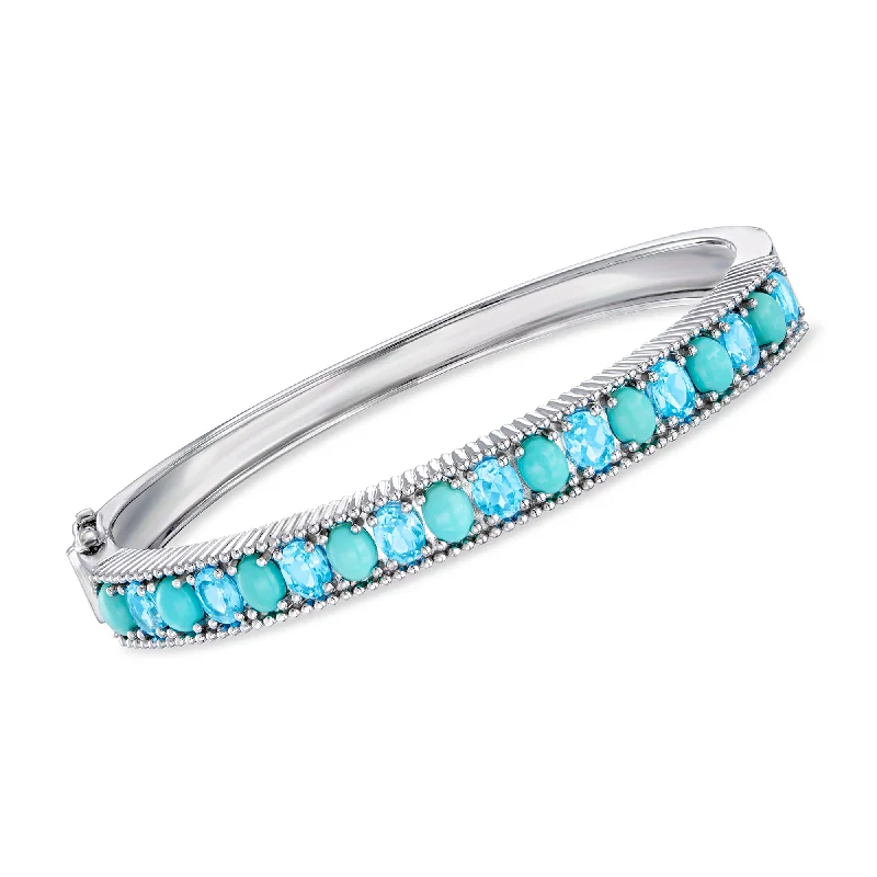 Ross-Simons Turquoise and Swiss Blue Topaz Bangle Bracelet in Sterling Silver