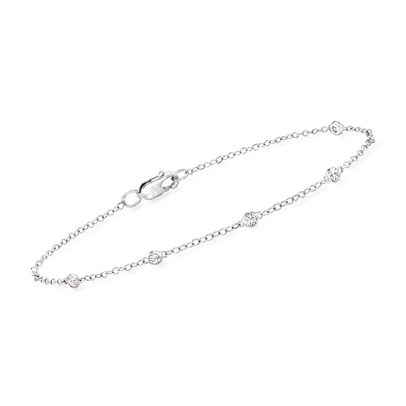 RS Pure by Ross-Simons Bezel-Set Diamond Station Bracelet in Sterling Silver