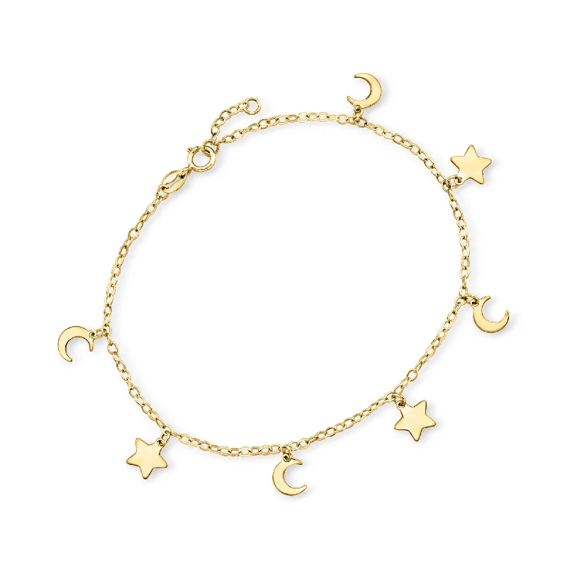 RS Pure by Ross-Simons Italian 14kt Yellow Gold Moon and Stars Bracelet