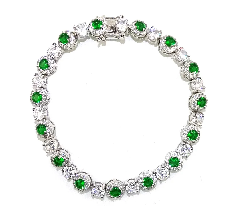 SS White CZ & Emerald Cir. Brac.