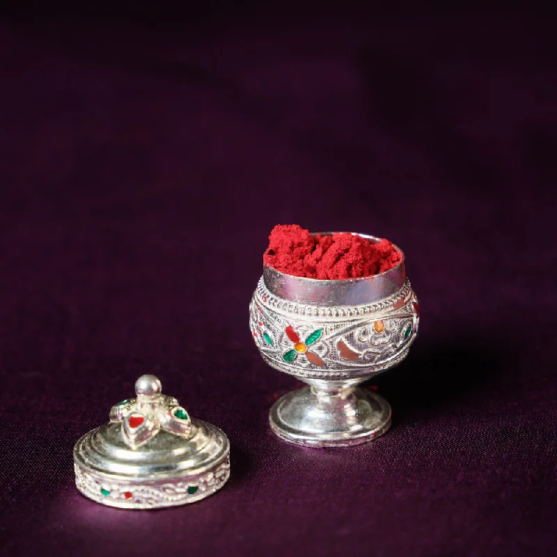 Stunning Jewelry Pieces At The Lowest Prices Ever Meenakari Sterling Silver Sindoor Box (Medium)