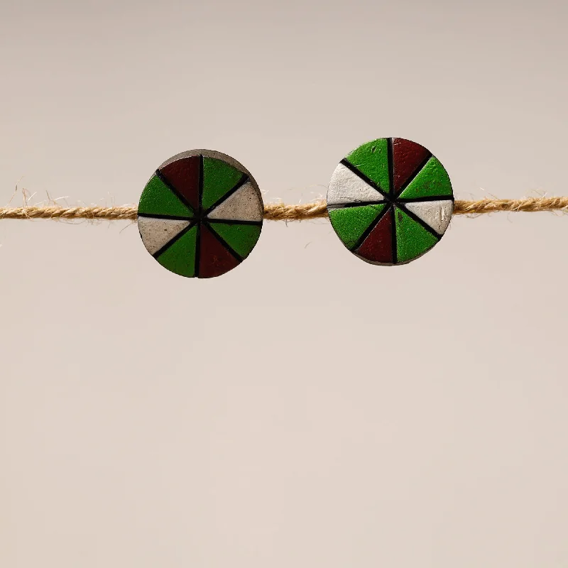 Bishnupur Handpainted Round Shape Terracotta Stud Earrings