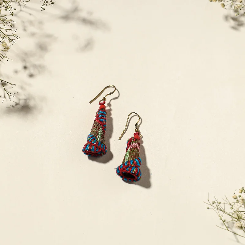 Hand Embroidered Gamcha Fabart Earrings by Rangila Dhaga