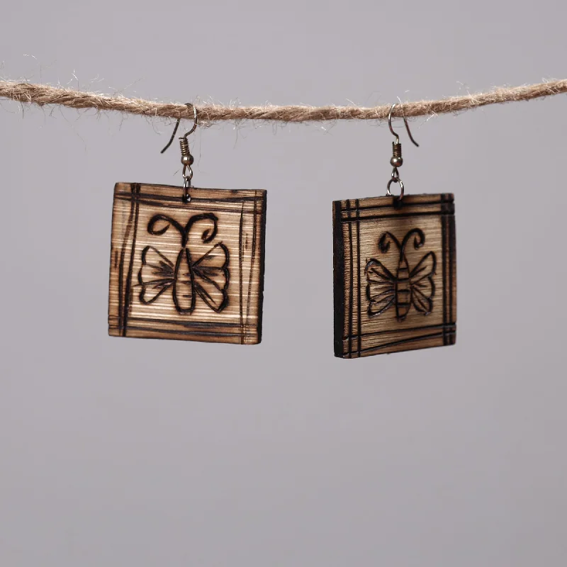 Hand Carved Bamboo Wooden Earrings