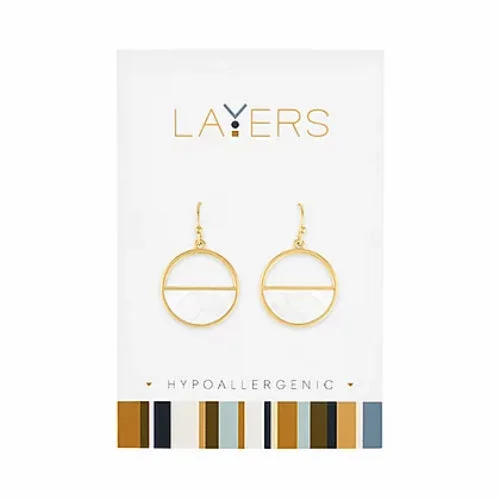 Gold Half Stone Circle Dangle Layers Earrings 