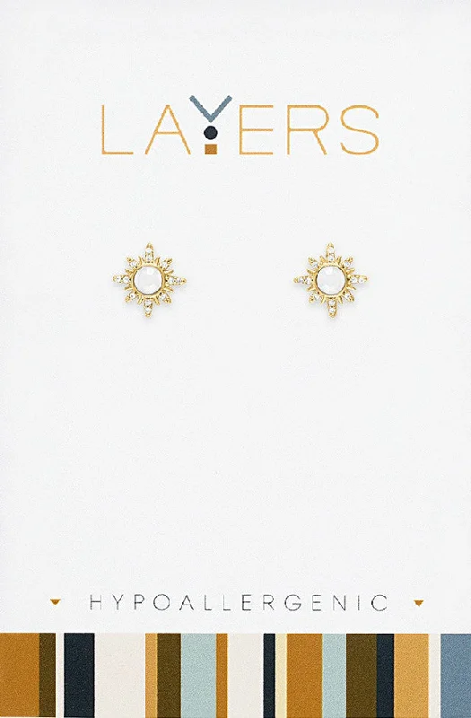 Gold Sunburst Stud Layers Earrings