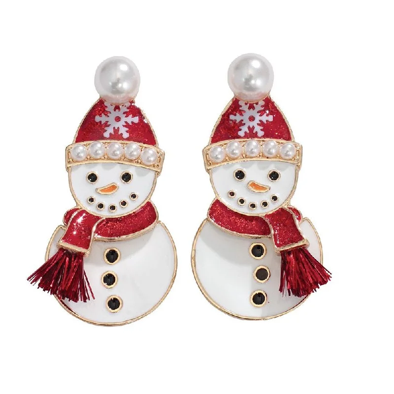 Elegant Necklaces And Bracelets At Limited-Time Offers Holiday Earrings Enameled Snowmen w Pearls