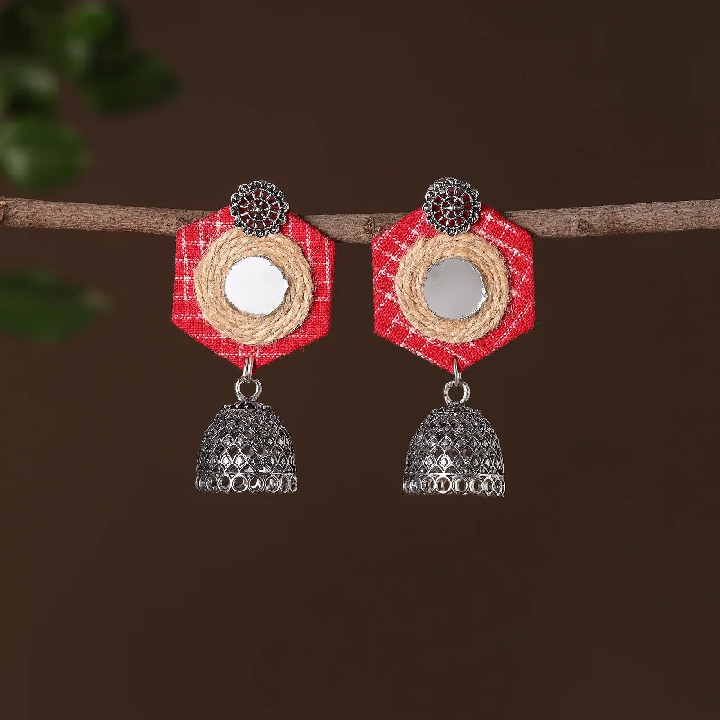 Kavya German Silver Jute Fabart Jhumki Earrings