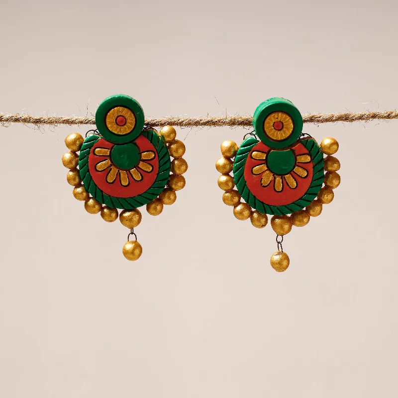 Customized Silver Jewelry For Unique Style Bishnupur Handpainted Terracotta Stud Earrings