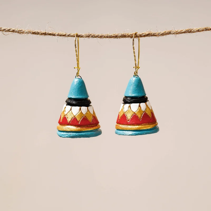 Waterproof Stainless Steel Jewelry For Lasting Beauty Bishnupur Handpainted Cone Shape Terracotta Dangler Earrings