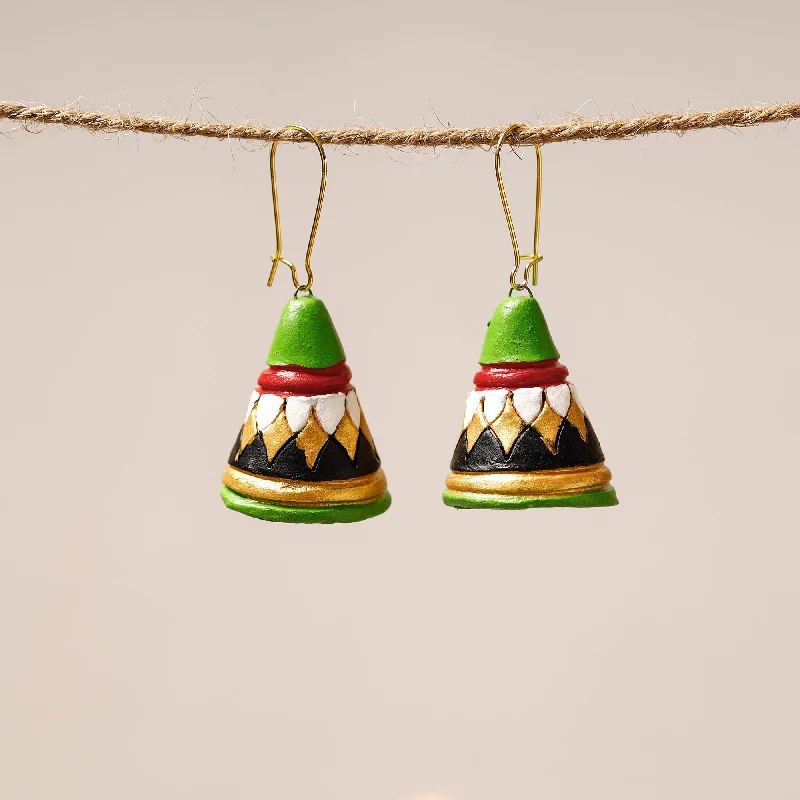 Romantic Heart-Shaped Jewelry For Special Gifts Bishnupur Handpainted Cone Shape Terracotta Dangler Earrings
