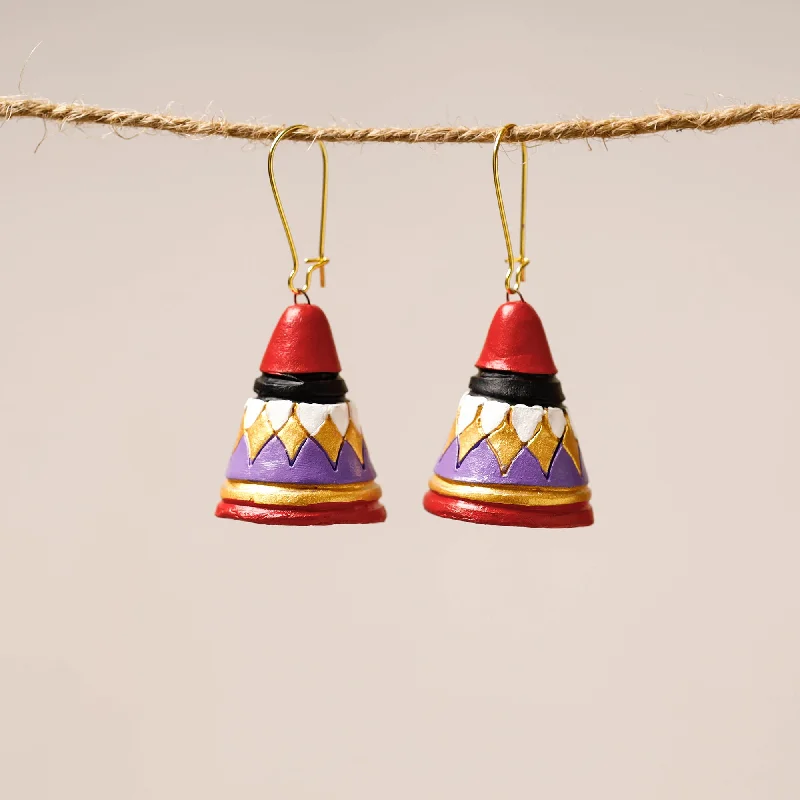 Premium Diamond Jewelry For Unforgettable Moments Bishnupur Handpainted Cone Shape Terracotta Dangler Earrings