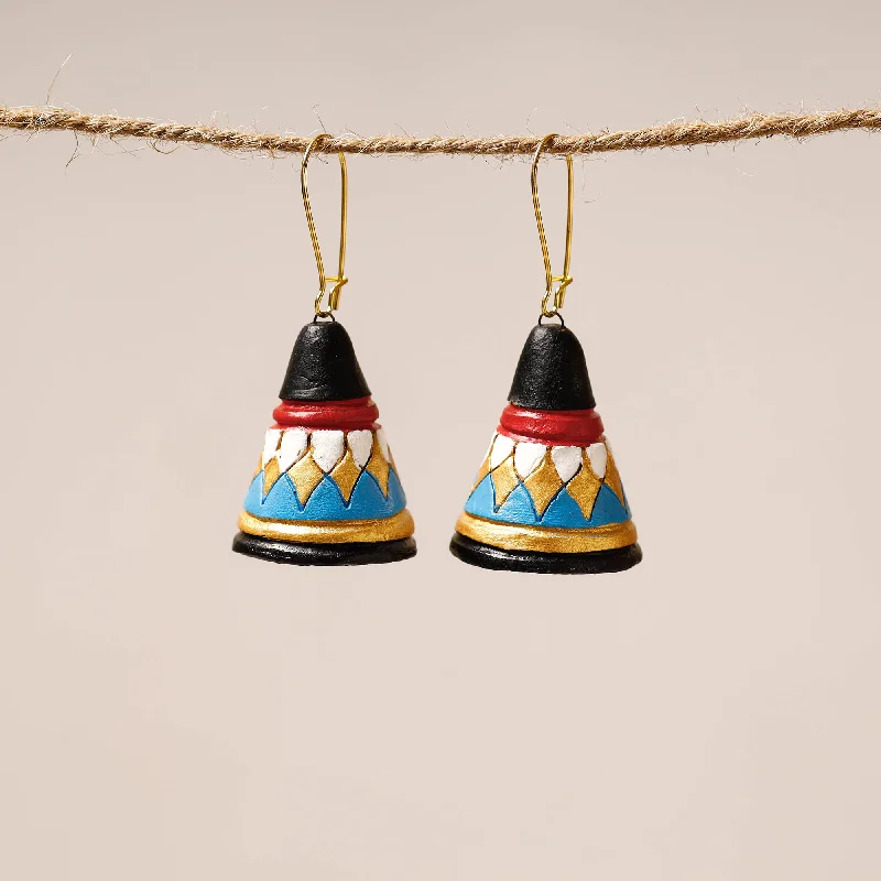 Versatile Layering Jewelry For Effortless Chic Bishnupur Handpainted Cone Shape Terracotta Dangler Earrings