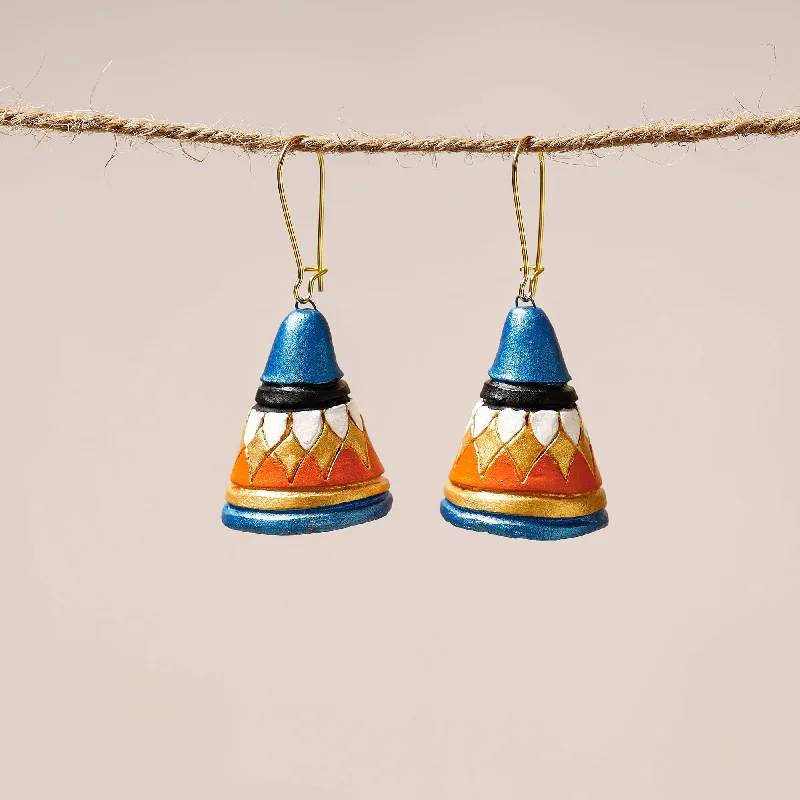Bohemian-Inspired Jewelry For Free-Spirited Fashion Bishnupur Handpainted Cone Shape Terracotta Dangler Earrings
