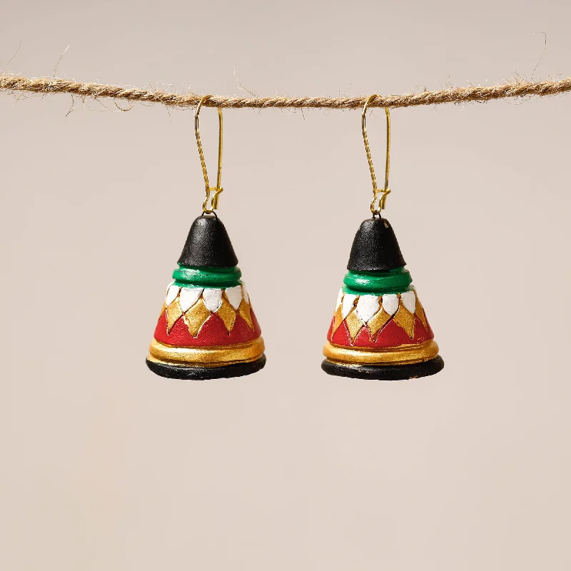 Bishnupur Handpainted Cone Shape Terracotta Dangler Earrings