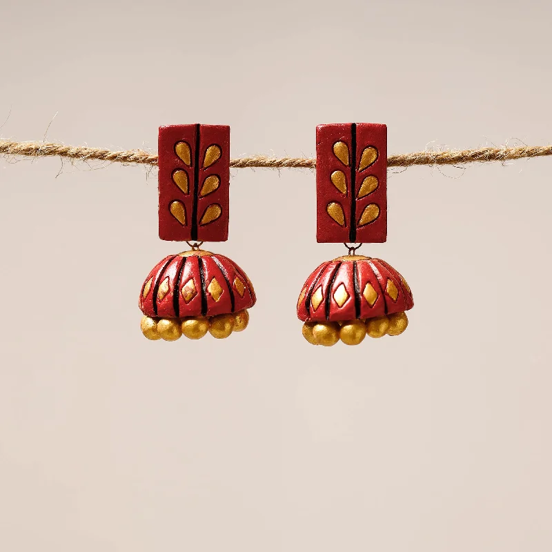 Bishnupur Handpainted Terracotta Jhumki Earrings 09