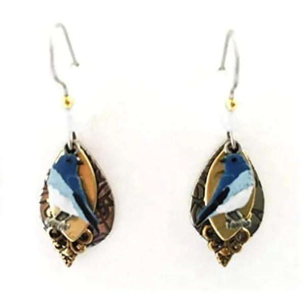 Big Discounts On Elegant Jewelry Collections Silver Forest Bluebird on Layered Shapes Earrings