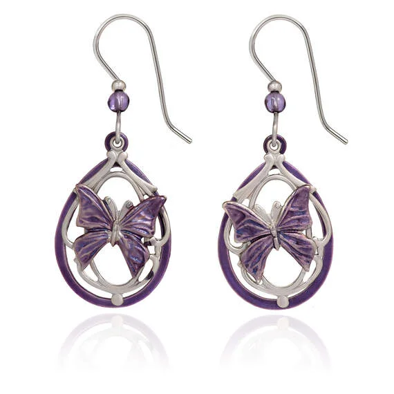 Fashion-Forward Jewelry At Exclusive Discounts Silver Forest Butterflies Silver and Purple Drop Earrings