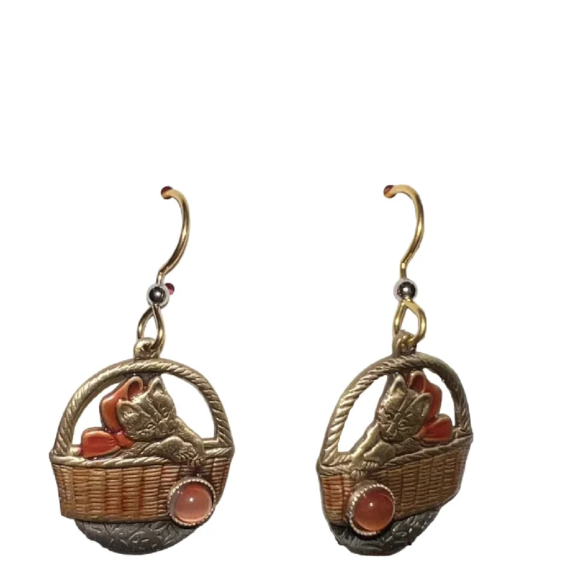 Discover Unique Jewelry With Special Limited-Time Offers SILVER FOREST COZY CAT IN A BASKET EARRINGS