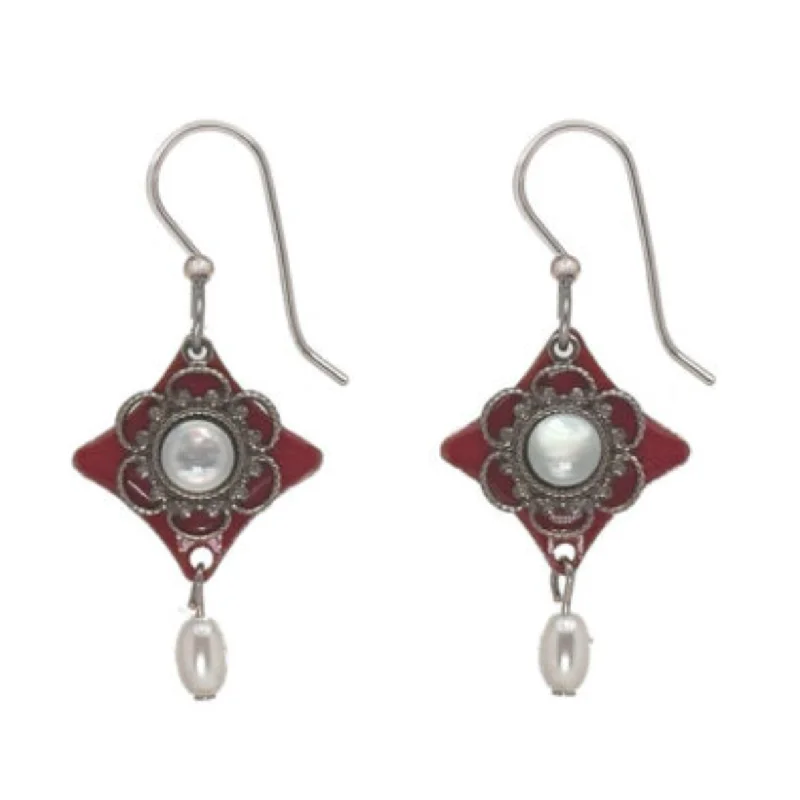 Last Chance To Shop High-End Jewelry At Markdown Prices Silver Forest Earrings Clear Stone on Red Diamond Filigree