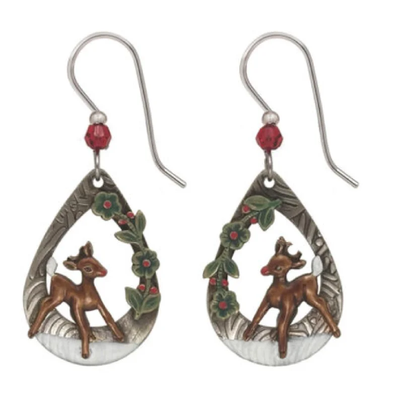 Timeless Elegance Now At Special Discounts Silver Forest Earrings Deer in Teardrop Garland