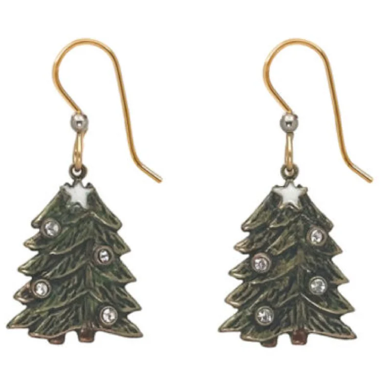 Breathtaking Jewelry At Limited-Time Savings Silver Forest Earrings Evergreen Tree with Crystal and Star
