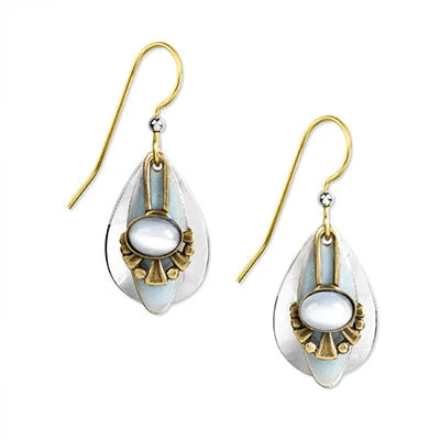 Unique Jewelry Designs Now At Discounted Rates Silver Forest Earrings White Stone on Pearly White Teardrop
