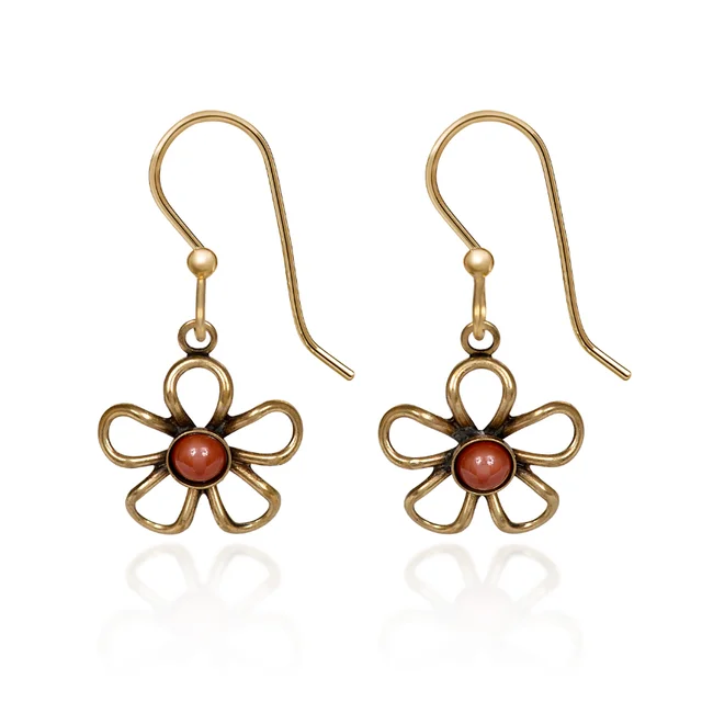 Unbeatable Offers On Luxury And Everyday Jewelry Silver Forest Earrings Gold Open Wire Flower with Center Bead