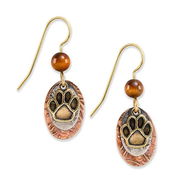 Stunning Statement Jewelry, Unbeatable Discounts Silver Forest Earrings Gold Pawprint on Orange Teardrop