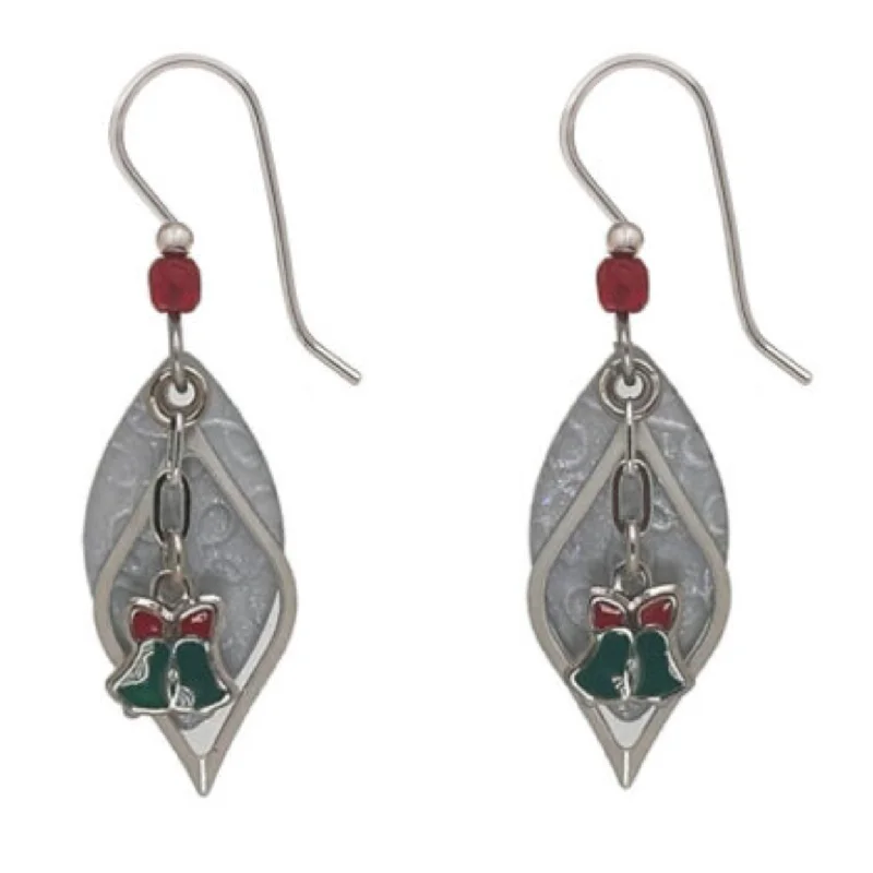 Trending Jewelry Now Available At Exclusive Prices Silver Forest Earrings Green and Red Holiday Bells Silver Drops