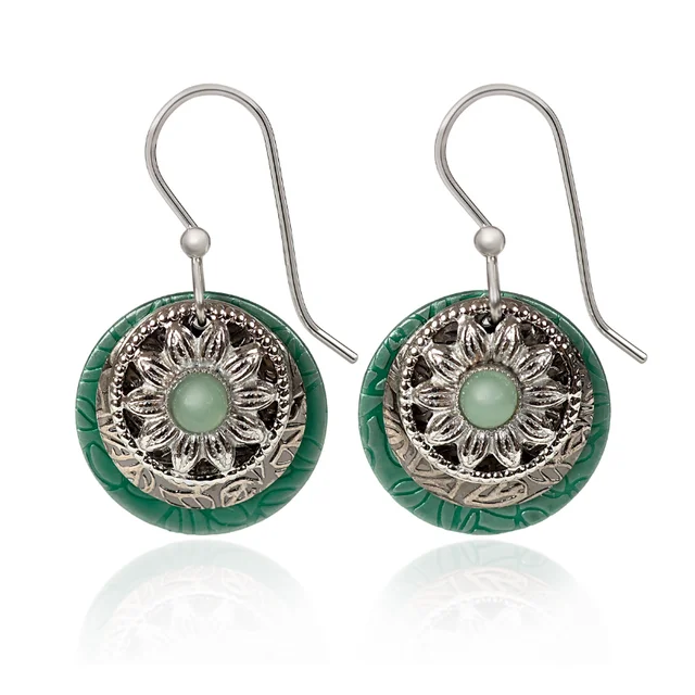 Shop Dazzling Rings, Earrings, And More At Special Discounts Silver Forest Earrings Green Round Layers with Flower