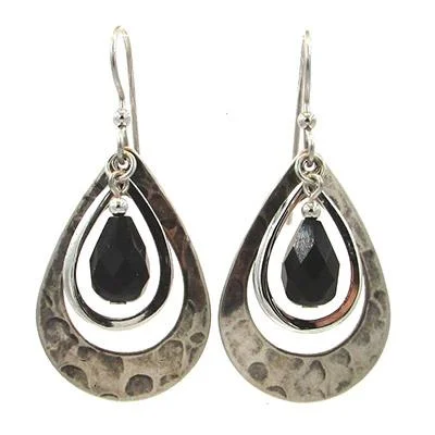 Buy More, Save More On Stunning Jewelry Pieces Silver Forest Earrings Silver Black Stone on Teardrop Layers