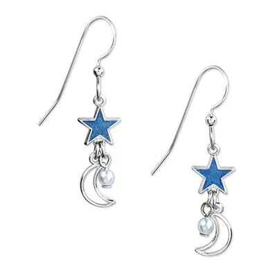 Jewelry Sale Bonanza – Grab Your Sparkle Now Silver Forest Earrings Silver Blue Star and Moon