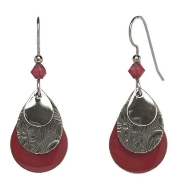 Your Perfect Accessory Now At The Best Price Silver Forest Earrings Silver Filigree on Red Teardrop with Red Bead