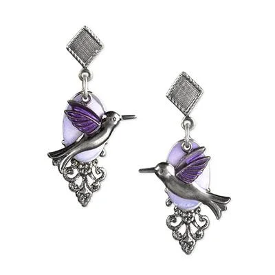 Shop Trending Jewelry With Exclusive Savings Silver Forest Earrings Silver Purple Hummingbird Filigree