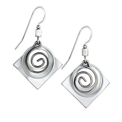 Exclusive Online Jewelry Sale – Don't Wait Silver Forest Earrings Silver Round Swirl on Rhombus