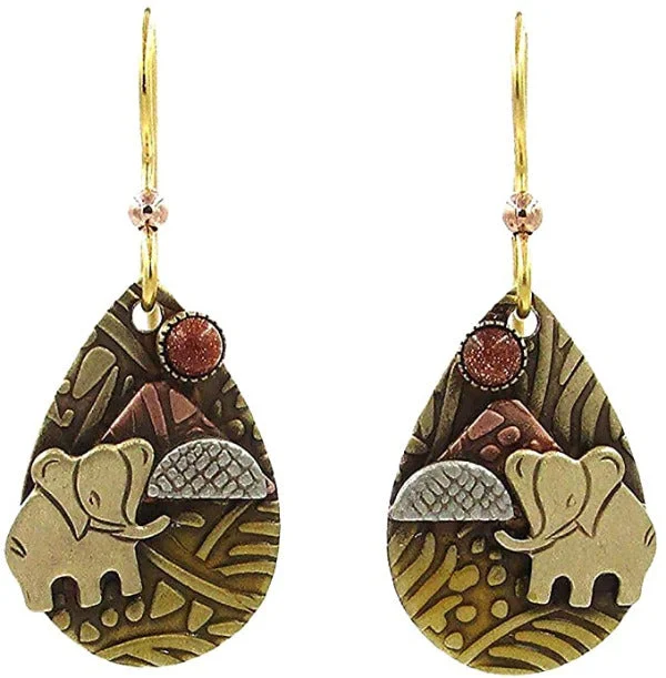 Elegant Rose Gold Jewelry For A Stylish Touch Silver Forest Elephant on Teardrop with Goldstone Earrings