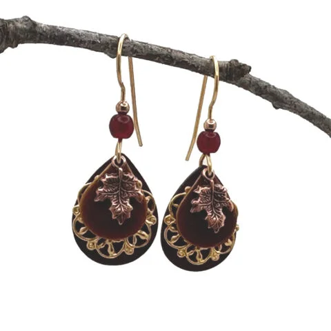 Shop High-Quality Jewelry At Jaw-Dropping Discounts Silver Forest Fall Leaf Layers with Beads Pierced Earrings