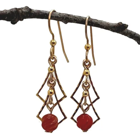 Everyday Jewelry Essentials Now On Sale Silver Forest Gold Open Diamond with Carved Bead Pierced Earrings