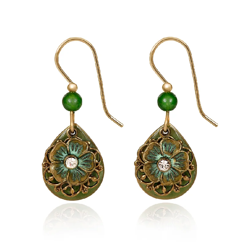 Modern Statement Jewelry For Bold Styling Silver Forest Green Flower Teardrop Gold Earrings