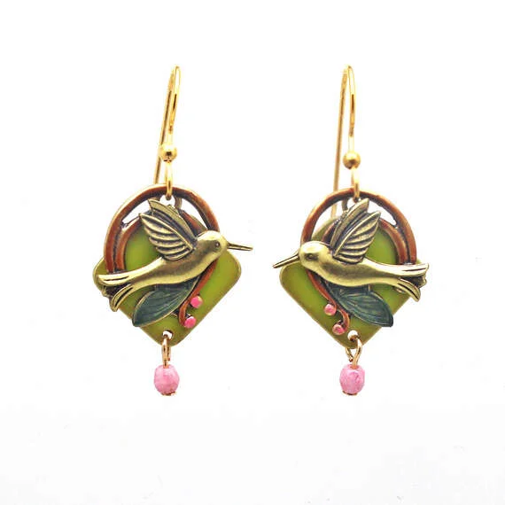 High-End Sparkle, Low-End Prices – Shop Now Silver Forest Hummingbird Layered Drop Earrings