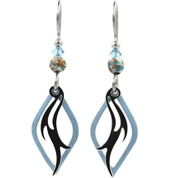 Must-Have Jewelry Pieces At Reduced Prices Silver Forest Light Blue Open Diamond Shape with Silver Plated Center Swirl Drop Earrings