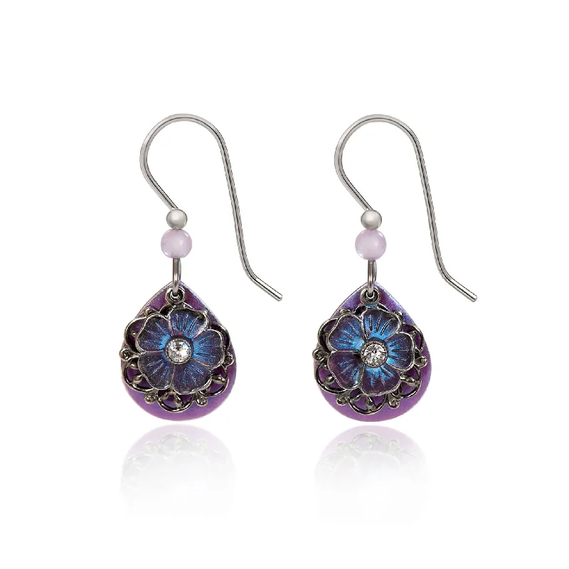 The Perfect Accessory For Less – Jewelry Sale Live Silver Forest Purple Tear with Flower and Silver Filigree Earrings