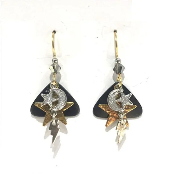 Don't Miss Out On Jaw-Dropping Jewelry Discounts Silver Forest Stars and Moon on Black Triangle Earrings
