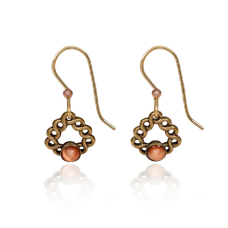 Handcrafted Beauty At Affordable Prices Silver Forest Woven Soft Triangle and Orange Tiger Eye Gold Earrings